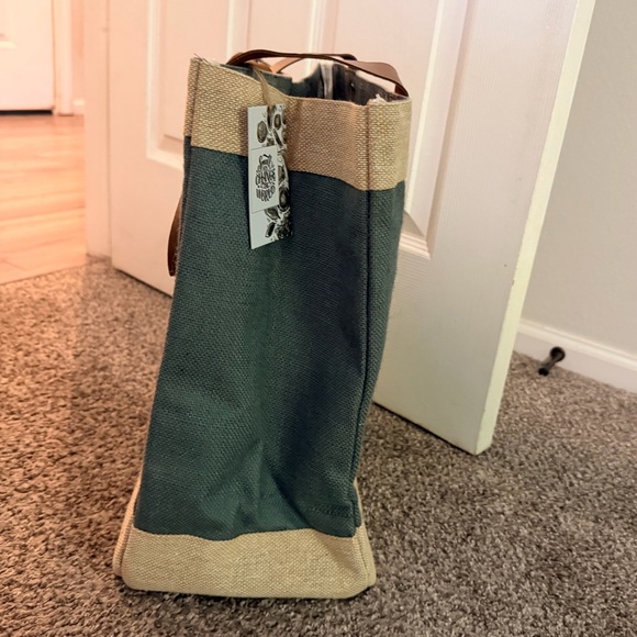 Small Acts Change The World Bags Stylish green, white & tan Farmer Market Tote - Picture 4 of 6